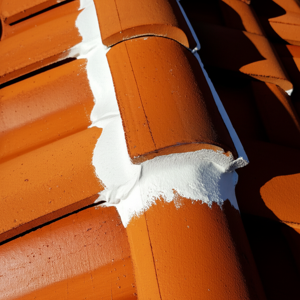 Tile roof restoration with fresh coating applied