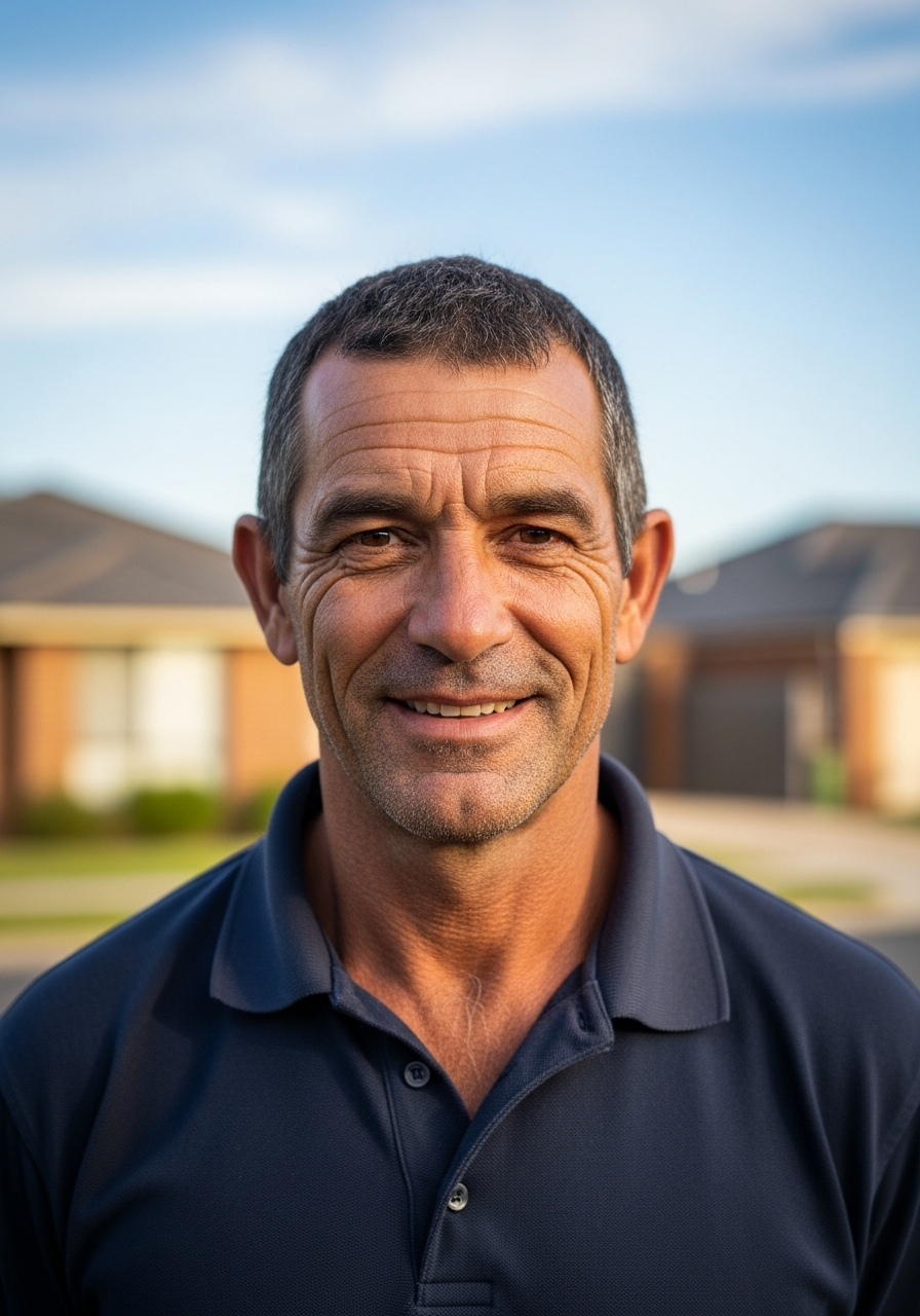 Matt Holden, owner of Gawler Roofing, standing in front of a residential home